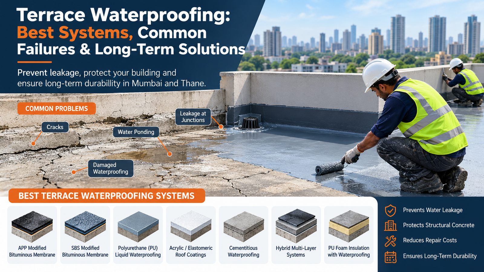 Read more about the article Terrace Waterproofing: Best Systems, Common Failures & Long-Term Solutions