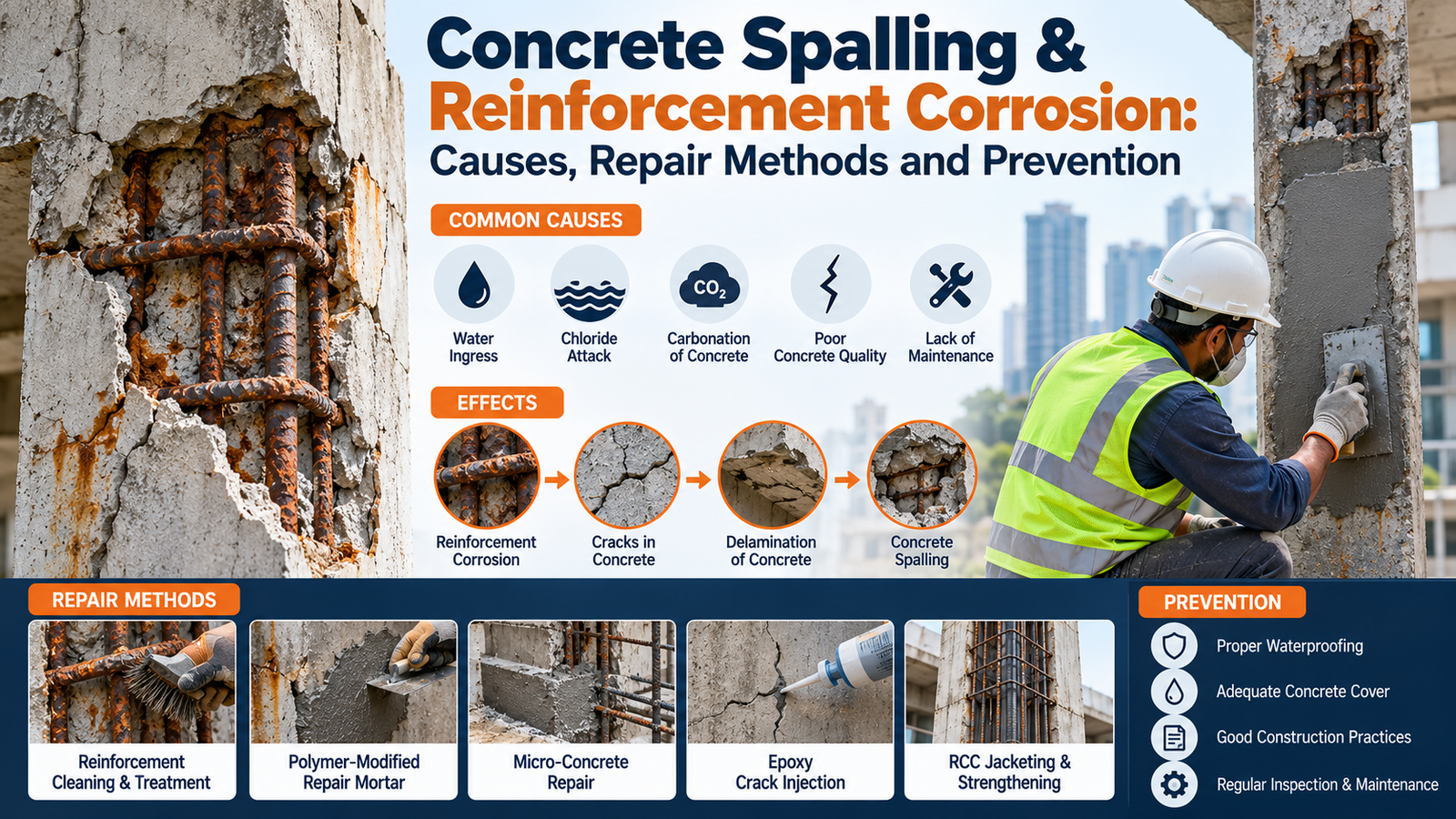 Read more about the article Concrete Spalling & Reinforcement Corrosion: Causes, Repair Methods and Prevention